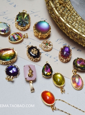 西洋古董炫彩宝石罕见稀有简约古着多彩镀金锁骨链复古短项链