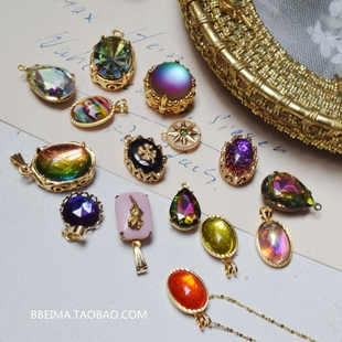 西洋古董炫彩宝石罕见稀有简约古着多彩镀金锁骨链复古短项链