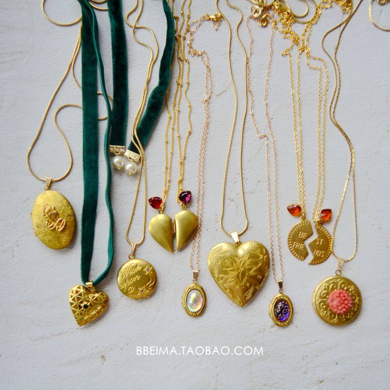 古董宝石vintage冷淡风项链相片盒闺蜜情侣爱心型信物纪念礼物