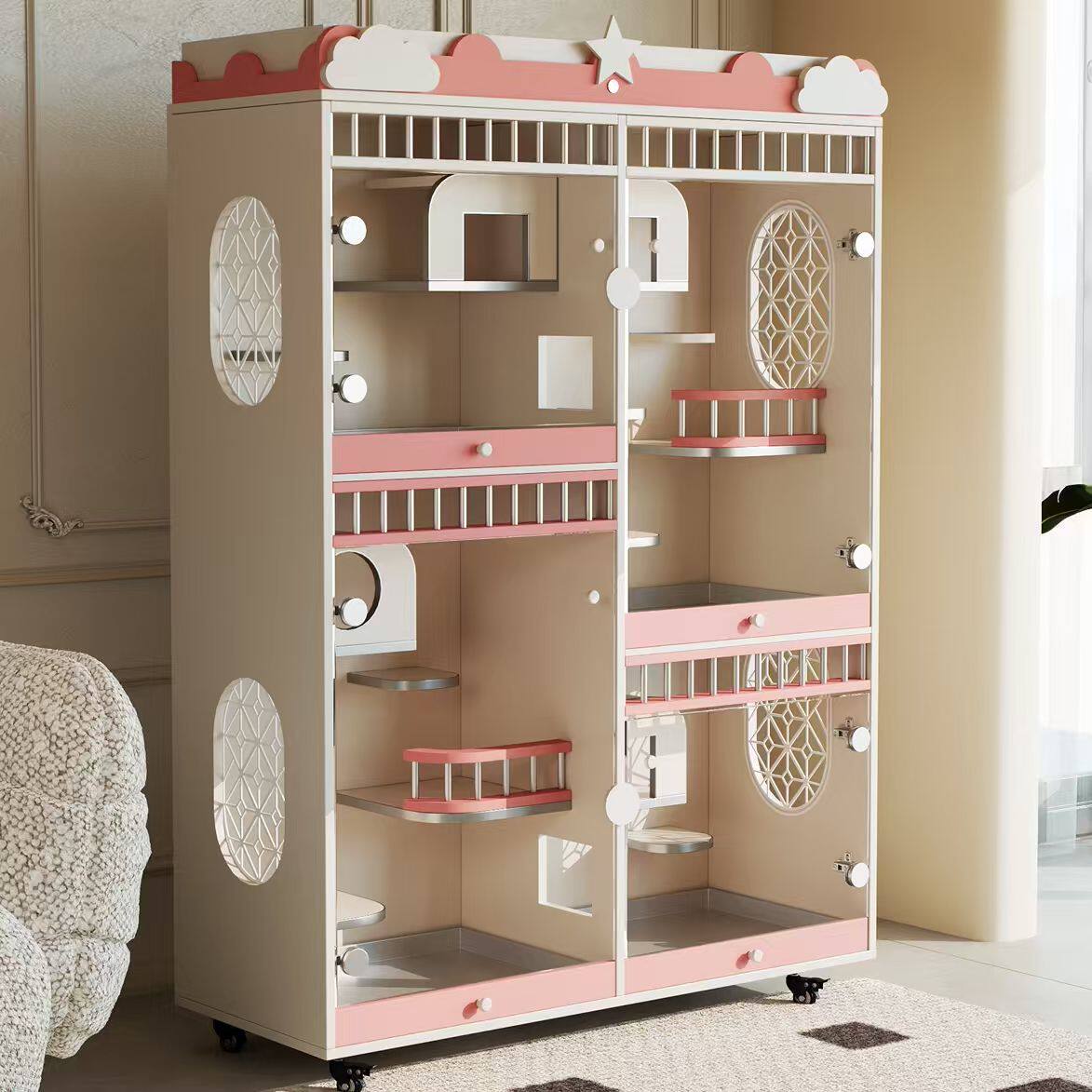 龙猫别墅多层防啃防咬龙猫笼子豪华多层实木生态板龙猫柜笼可定制