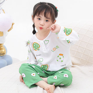 棉绸女童睡衣2025新款夏季套装女宝宝薄款长袖家居服夏儿童空调服