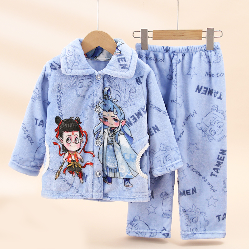 男童秋冬睡衣儿童法兰绒保暖套装