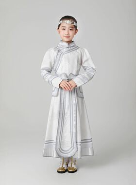 儿童蒙古袍旅拍摄影女长款蒙古族舞蹈服新款表演服小女孩迎宾礼服