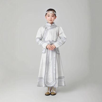 儿童蒙古袍旅拍摄影女长款蒙古族舞蹈服新款表演服小女孩迎宾礼服