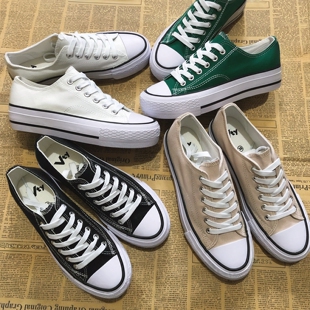 出口老美帆布鞋 女41码 外贸休闲厚底鞋 42潮流百搭 低帮松糕底小白鞋