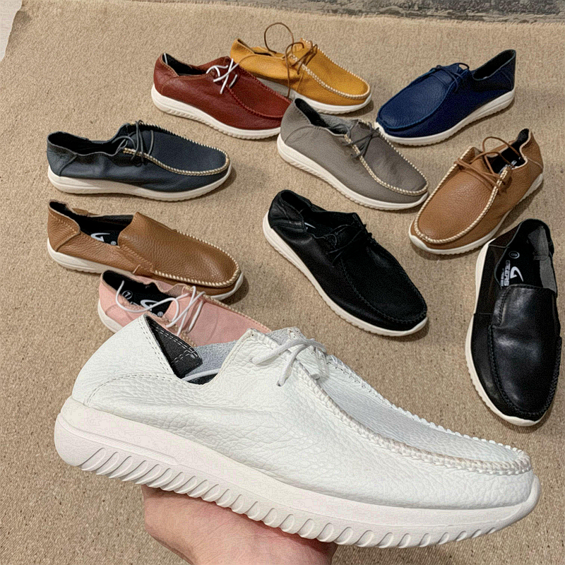 外贸透气男女系带头层牛皮休闲鞋