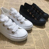 女大码 外贸出口休闲厚底鞋 鞋 低帮纯黑色百搭小白鞋 41码 欧美帆布鞋