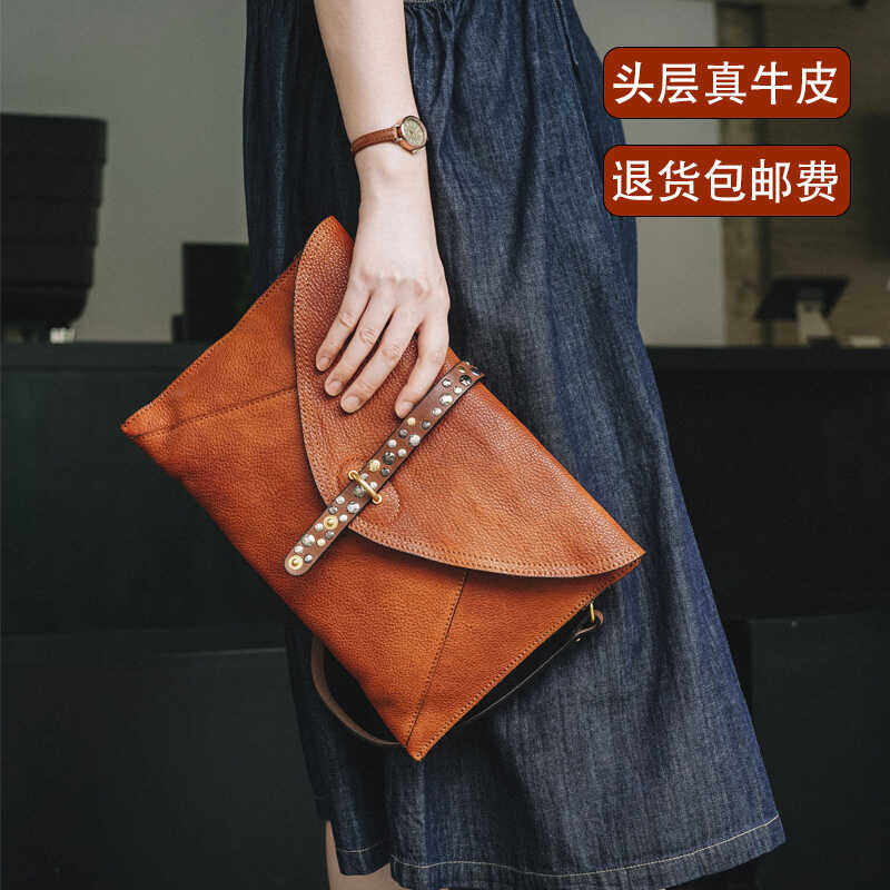 2026新款Kesker女皇驾到手工复古头层牛皮质感晚装包手拿包信封包