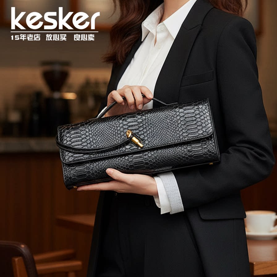 KesKer正品漆皮法棍包手拿包女高级感小众晚宴包时尚潮流腋下包包