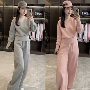 时尚休闲运动套装女2026早春新款宽松减龄洋气卫衣阔腿裤两件套女
