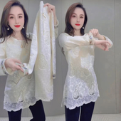 上衣刺绣宽松显瘦中长款 洋气钉珠蕾丝秋冬国风新款 遮肉 新中式 爆款