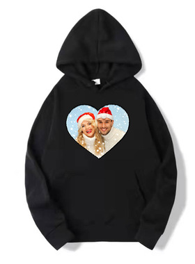 情人节亮片印图卫衣DIY爱心礼品定制来图设计运动衫心形通勤长袖