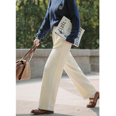 秋冬休闲裤 花吉K172米白色两粒扣宽松休闲垂感直筒裤 女2025新款