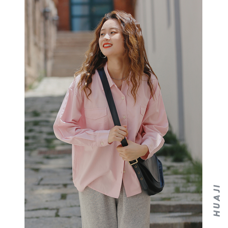 粉色莫代尔百搭衬衫女
