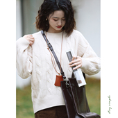 花吉C142米色柔软全羊毛复古宽松麻花圆领毛衣女2026新款 秋冬上衣