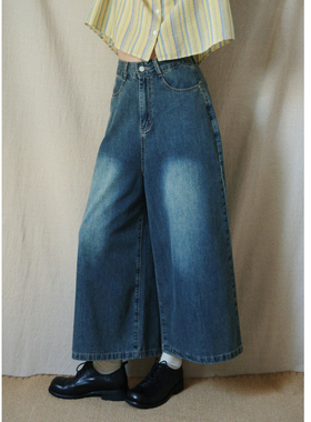 花吉L007做旧蓝高腰宽松薄款牛仔阔腿裤女2025新款夏阔腿牛仔裤