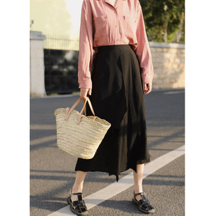 春半裙中长款 花吉Q374灰绿色韩版 不规则垂感牙签褶半身裙2025新款