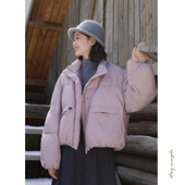 花吉C128紫粉色立领泡芙短款 羽绒服女2025新款 秋冬学院风宽松外套