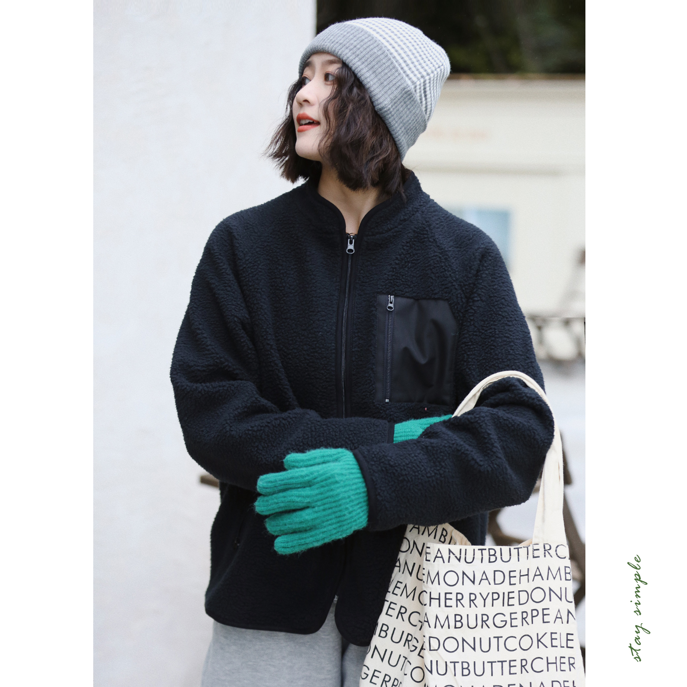 【花吉1105】C108“winter01冬月”日系休闲立领摇粒绒拉链外套