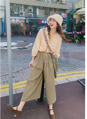 花吉B690奶油黄门襟系带甜美小个子短款衬衫2026新款春学院风衬衣