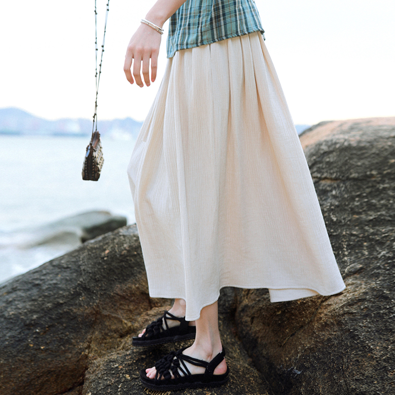 花吉杏色竹节肌理感垂感大摆裙