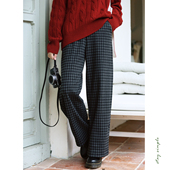春格纹仿呢裤 花吉L070黑灰色加厚加绒格子条纹休闲裤 女2026新款