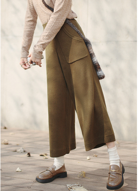 花吉K279绿色高腰宽松垂感阔腿针织裤女2026新款秋冬垂坠感休闲裤