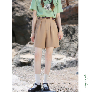 夏宽松休闲裤 女2026新款 休闲短裤 花吉K347卡其色高腰百搭垂感西装