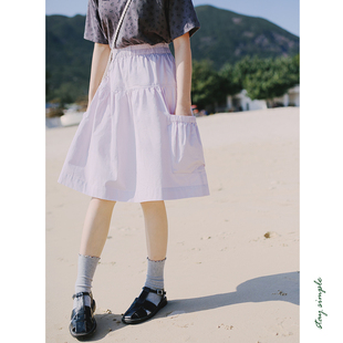 半身裙2026新款 夏 气小个子宽松工装 花吉Q462轻紫色大口袋灯笼元