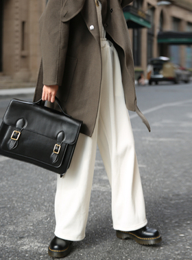 花吉K165白色街头松紧腰雪呢绒垂感宽松休闲裤女2025新款秋阔腿裤