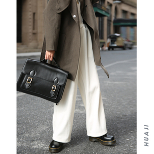 秋阔腿裤 花吉K165白色街头松紧腰雪呢绒垂感宽松休闲裤 女2025新款