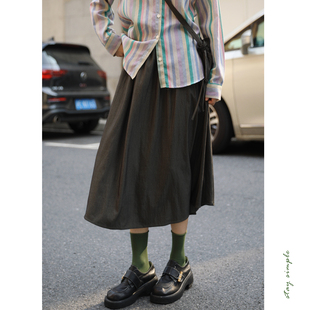 花吉Q553松灰色【+小元宝包】高腰光泽感伞裙2026新款秋半身裙