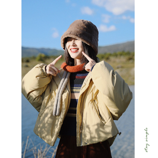 花吉C094芝士黄立领短款 秋冬学院风宽松棉衣 面包棉服女2025新款