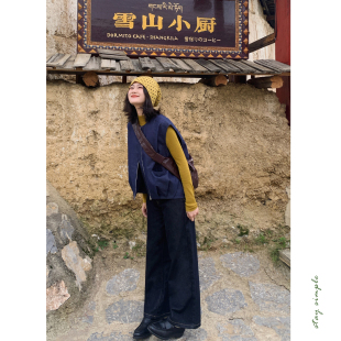 花吉C080蓝色花苞剪裁拉链宽松无袖 秋马夹上衣 牛仔马甲女2026新款