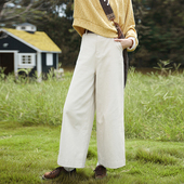 秋直筒阔腿裤 花吉K367米色高腰宽松九分阔腿休闲裤 女2025年新款