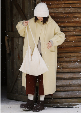 花吉C125奶黄色轻便宽松保暖苏力羊驼连帽双面呢2025新款冬大衣