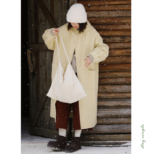 花吉C125奶黄色轻便宽松保暖苏力羊驼连帽双面呢2025新款 冬大衣