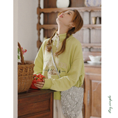 花吉B679果绿色半开襟拉链立领刺绣卫衣女2025新款 春套头无帽上衣