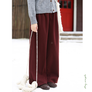 秋冬阔腿裤 花吉L059脚口可翻边人字纹毛呢直筒休闲裤 女2025新款