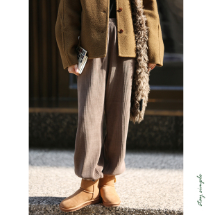 子 秋冬裤 花吉K294卡其色高腰脚口松紧欧棉绒运动休闲裤 女2026新款