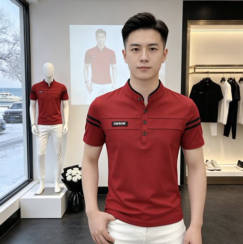 1225高档男士短袖T恤夏季立领POLO衫中青年时尚帅气百搭打底上衣