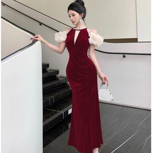 法式高级感气质镂空设计晚礼服裙女秋高端宴会收腰显瘦鱼尾礼服裙