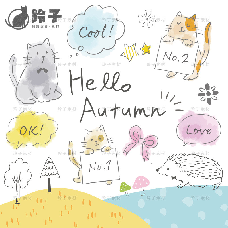 水彩手绘卡通小动物清新插画png免抠素材ps平面广告手账制作女生