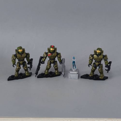 无盒散货Mega Bloks 美家宝光环士官长3人组可动人偶袋装带配件