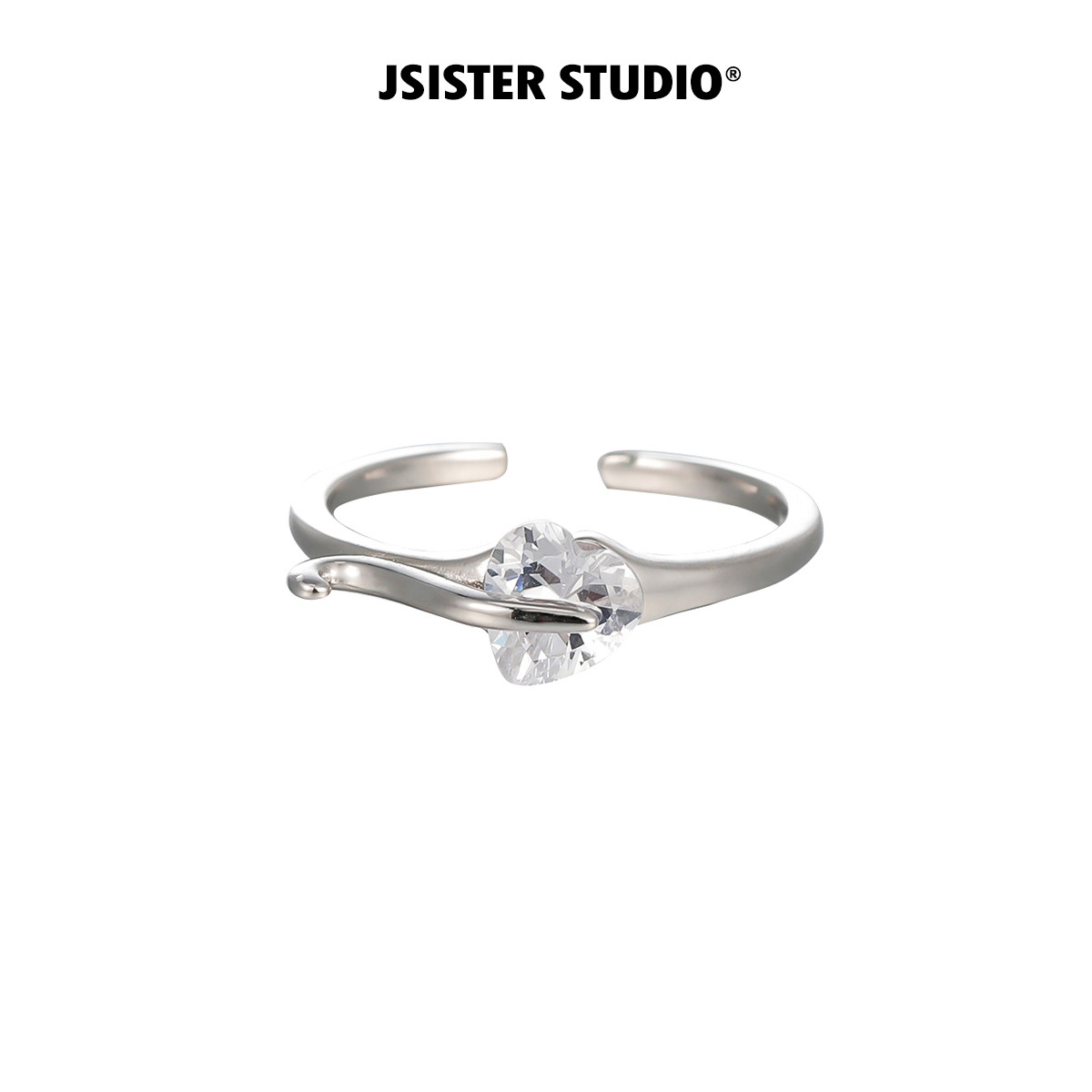 jsiste心/原创小众设计925纯银锆石戒指白色宝石食指戒女冷淡风