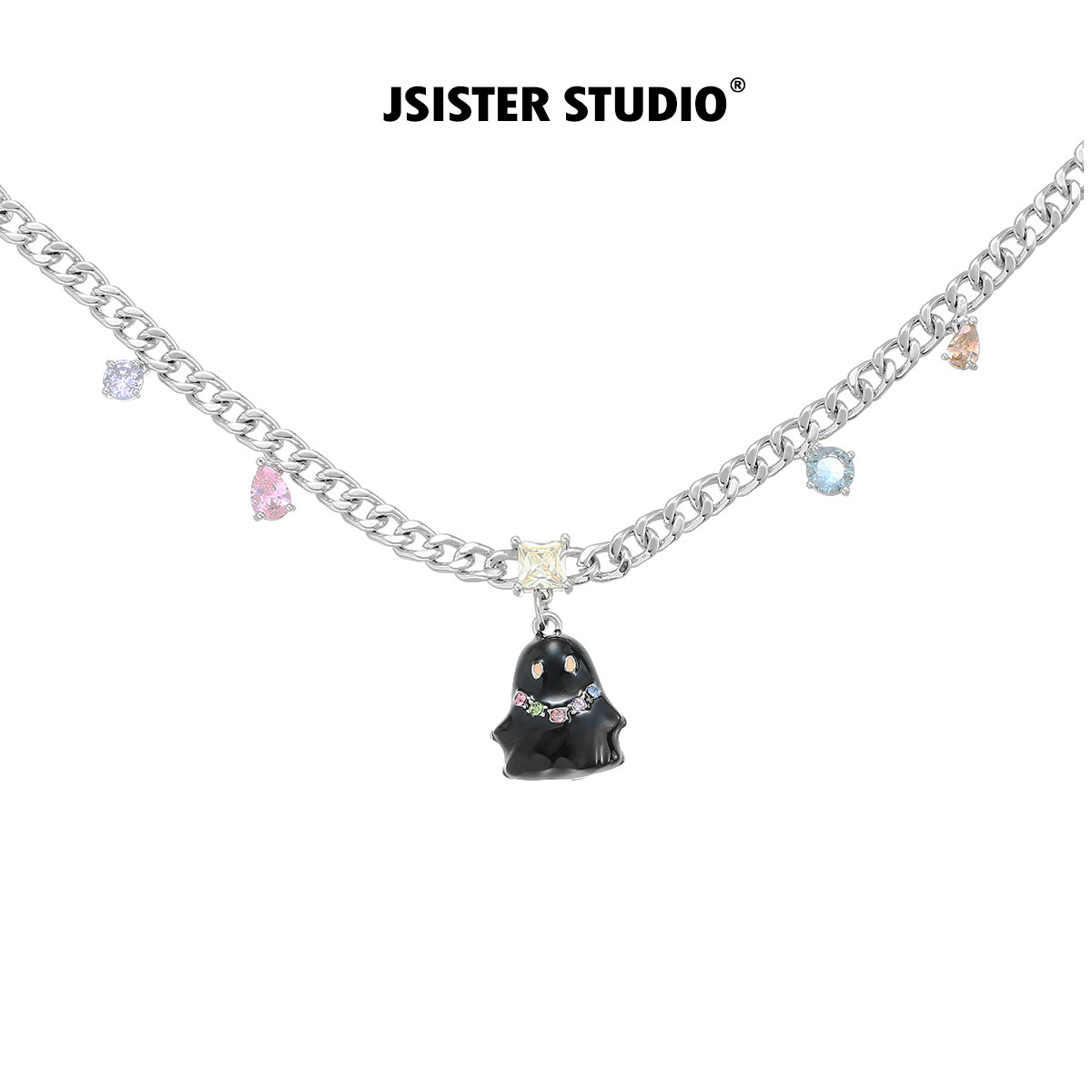 jsister黑幽灵甜酷锁骨链金属女孩项链女潮酷小众高级感配饰