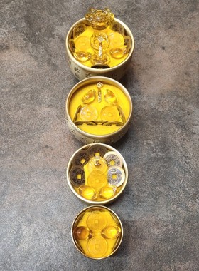 纯铜米缸聚财阵水晶元宝家居风水装饰如意金元宝开业聚宝盆小摆件