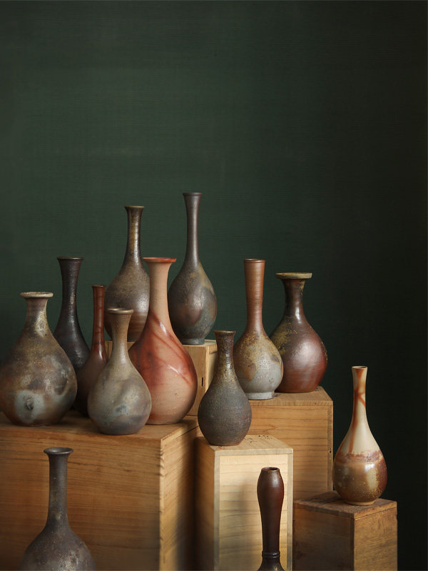 日本备前烧手作柴窑粗陶细口鹤首花器日式侘寂风家居花瓶摆件合集,家居饰品,花瓶,淘宝优惠券,粉丝福利购,淘宝优惠卷
