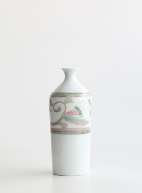 日本有田烧名家手工釉里红草花纹德利型瓷花瓶插花器日式家居摆件