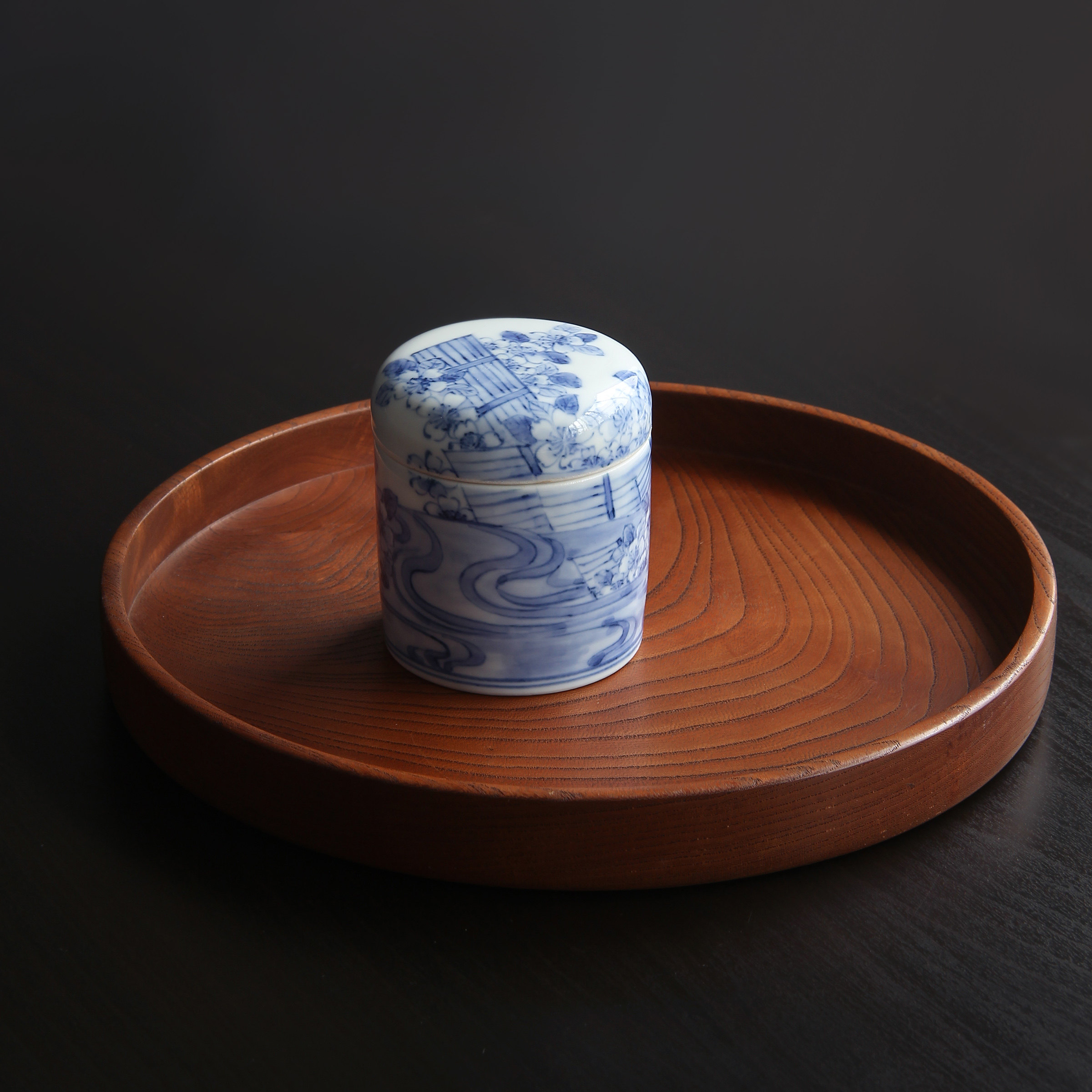 日本砥部烧名窑手作青花瓷樱花纹茶叶罐